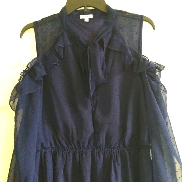 Love,fire Women cold shoulder Navy Blue Classic boho Country Flowy dress size L - Picture 4 of 14